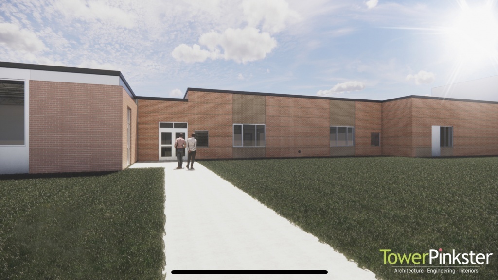 Exterior Rendering of new classrooms between MS and HS